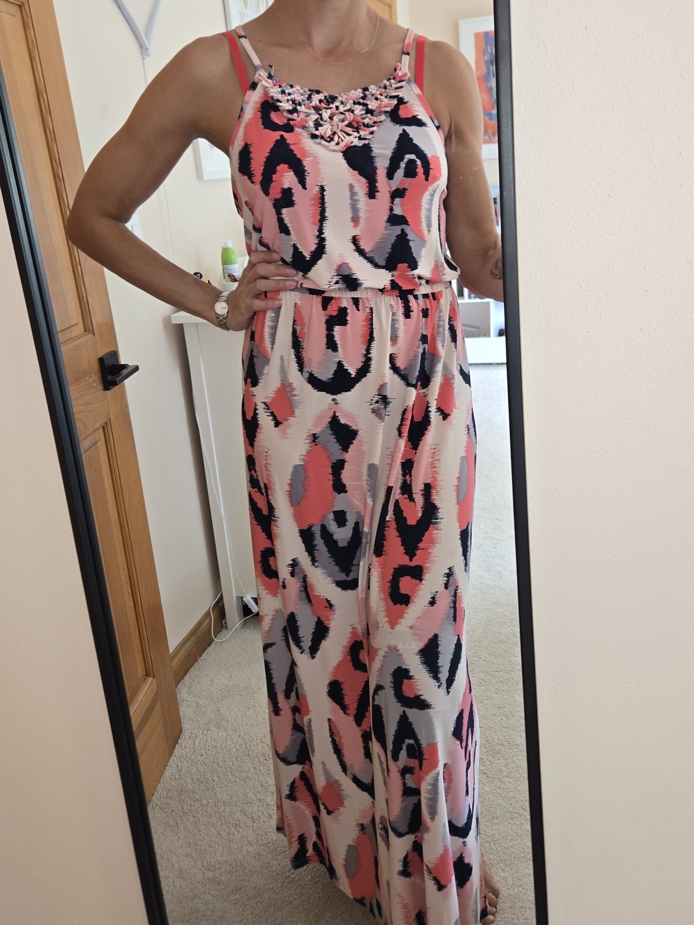 Banana Republic Coral, Navy and Pink Abstract Maxi Dress